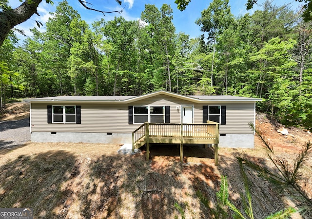 64 Town View Cir, Blairsville, GA 30512 - manufactured / mobile home featuring crawl space, a deck, and a forest view