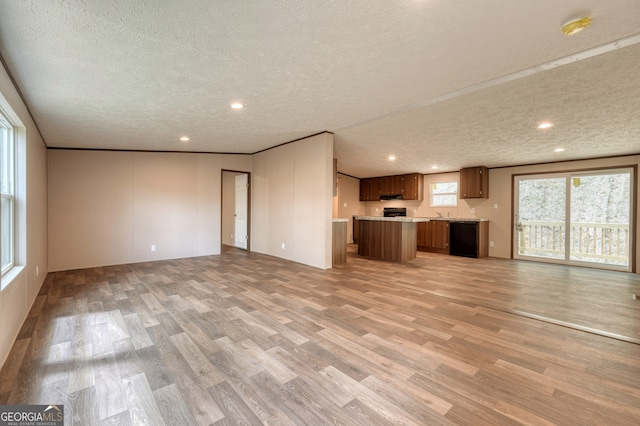 64 Town View Cir, Blairsville, GA 30512 - unfurnished living room featuring a textured ceiling, light wood-style flooring, and recessed lighting