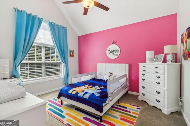 25 Grange Ct, Sharpsburg, GA 30277 - bedroom featuring carpet flooring, lofted ceiling, and a ceiling fan