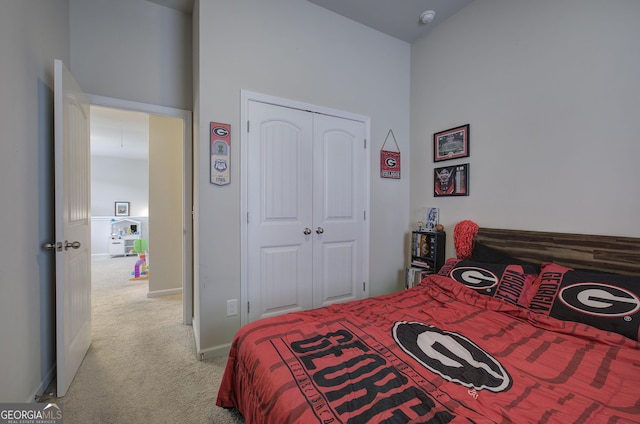 79 Mercer Ln, Cartersville, GA 30120 - carpeted bedroom with a closet, baseboards, and a towering ceiling