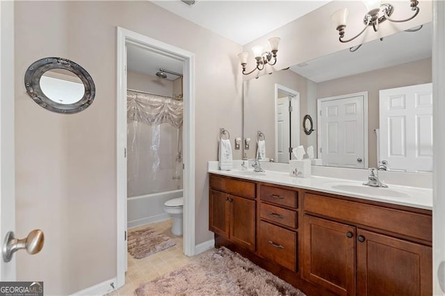 1070 Cureton Dr, Austell, GA 30106 - bathroom featuring double vanity, shower / tub combo with curtain, and tile patterned floors