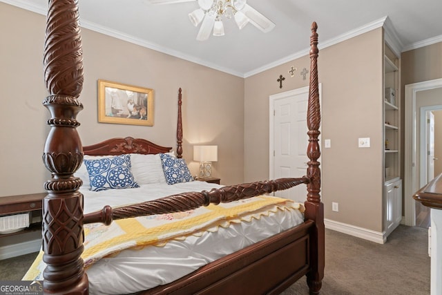 595 S Antioch Rd, Mcdonough, GA 30252 - carpeted bedroom featuring ornamental molding, baseboards, and a ceiling fan