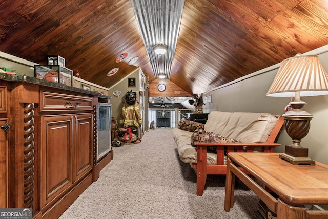 595 S Antioch Rd, Mcdonough, GA 30252 - carpeted living area featuring vaulted ceiling and wooden ceiling