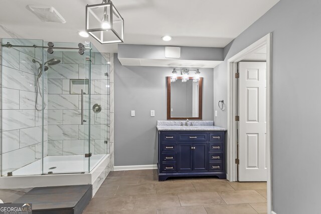 220 Drumcliff Ct, Tyrone, GA 30290 - bathroom with baseboards, vanity, and a shower stall
