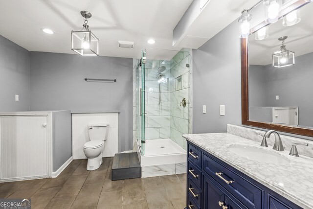 220 Drumcliff Ct, Tyrone, GA 30290 - full bath featuring vanity, toilet, a stall shower, and recessed lighting