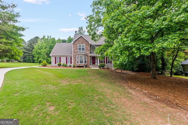 220 Drumcliff Ct, Tyrone, GA 30290 - view of front of house featuring a front lawn and stone siding