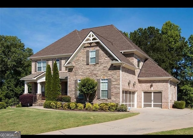 6529 Terraglen Way, Locust Grove, GA 30248 - craftsman inspired home with concrete driveway, a front lawn, roof with shingles, and stone siding