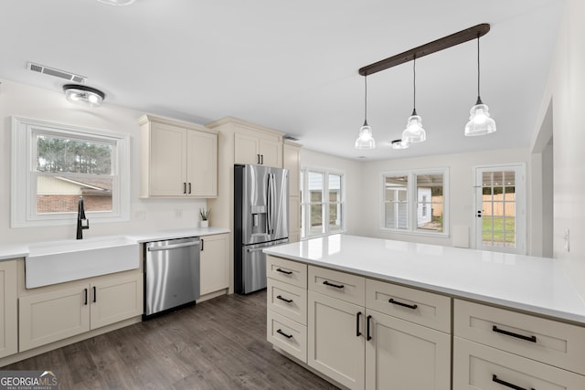 9 Wimbledon Ct, Statesboro, GA 30458 - kitchen with stainless steel appliances, a sink, healthy amount of natural light, and decorative light fixtures