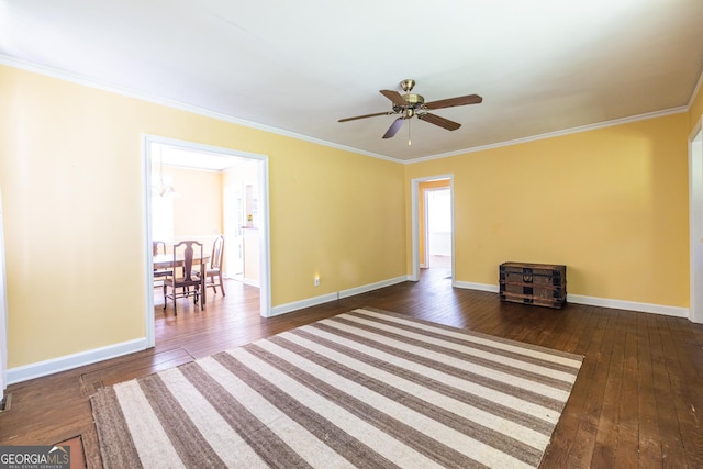1268 Thomas Rd, Decatur, GA 30030 - spare room with dark wood-style flooring, crown molding, ceiling fan, and baseboards