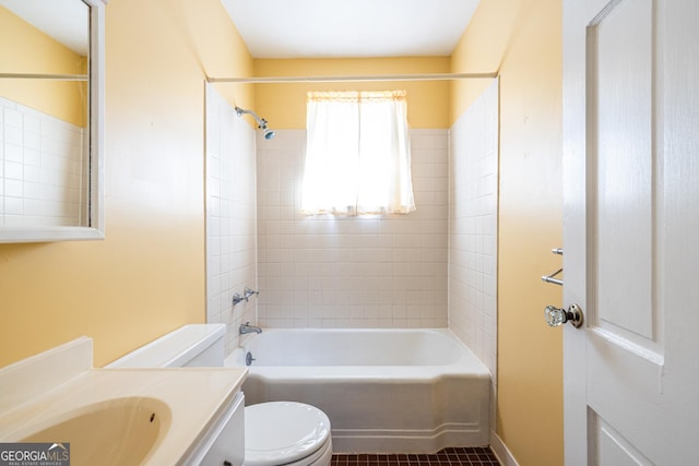 1268 Thomas Rd, Decatur, GA 30030 - full bath featuring toilet, vanity,  shower combination, and tile patterned floors