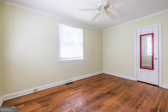 1268 Thomas Rd, Decatur, GA 30030 - empty room with wood-type flooring, ornamental molding, baseboards, and a ceiling fan