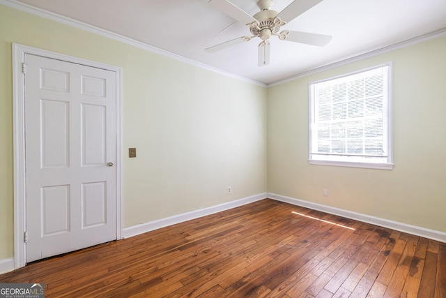 1268 Thomas Rd, Decatur, GA 30030 - unfurnished room featuring crown molding, baseboards, hardwood / wood-style floors, and a ceiling fan