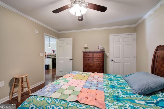150 Old Mill Rd Unit 331, Cartersville, GA 30120 - bedroom with ornamental molding, dark wood-style floors, baseboards, and ceiling fan
