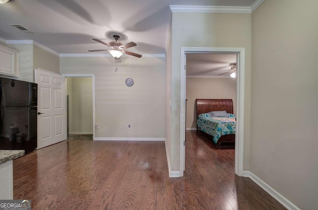 150 Old Mill Rd Unit 331, Cartersville, GA 30120 - unfurnished bedroom with freestanding refrigerator, wood finished floors, ornamental molding, baseboards, and a ceiling fan