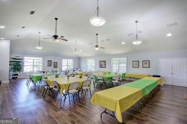 150 Old Mill Rd Unit 331, Cartersville, GA 30120 - dining room with vaulted ceiling, a ceiling fan, wood finished floors, recessed lighting, and baseboards