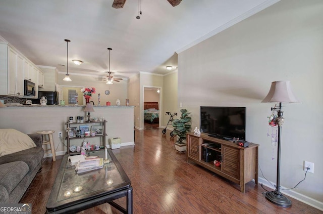 150 Old Mill Rd Unit 331, Cartersville, GA 30120 - living room with ceiling fan, crown molding, wood finished floors, and baseboards