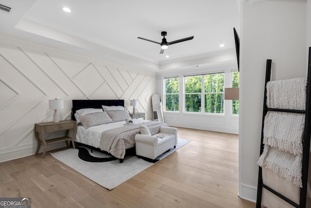2631 Sardis Way, Buford, GA 30519 - bedroom featuring ornamental molding, wood finished floors, a decorative wall, recessed lighting, and a ceiling fan