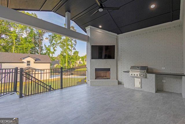 2631 Sardis Way, Buford, GA 30519 - view of patio featuring an outdoor brick fireplace and ceiling fan