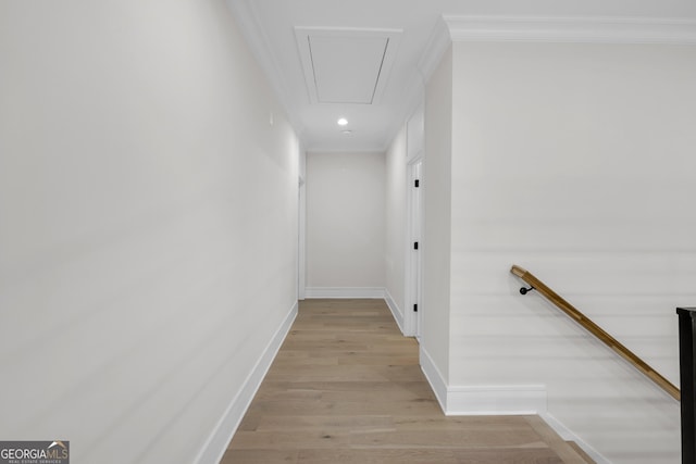 2631 Sardis Way, Buford, GA 30519 - corridor featuring attic access, crown molding, light wood-style flooring, baseboards, and recessed lighting