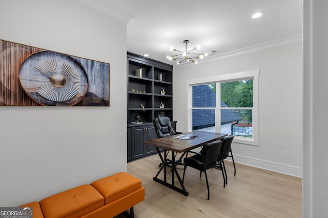 2631 Sardis Way, Buford, GA 30519 - home office with crown molding, a chandelier, light wood-style floors, recessed lighting, and baseboards