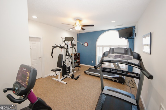 2191 Rockbridge Rd Unit 103, Stone Mountain, GA 30087 - workout room with ceiling fan, baseboards, carpet flooring, and recessed lighting