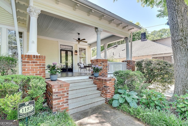 1157 Alta Ave NE, Atlanta, GA 30307 - covered porch featuring a ceiling fan and french doors