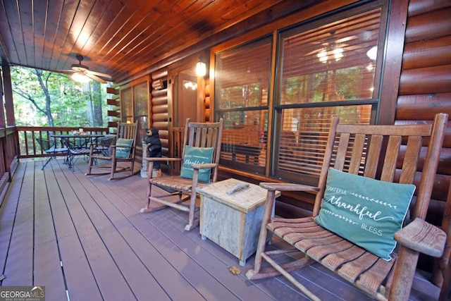 151 Hatchet Trl, Cherry Log, GA 30522 - deck featuring a ceiling fan and outdoor dining area
