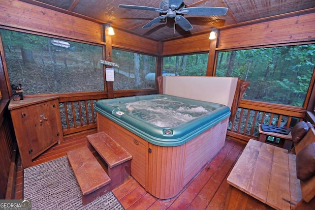 151 Hatchet Trl, Cherry Log, GA 30522 - sunroom / solarium with a jacuzzi and ceiling fan