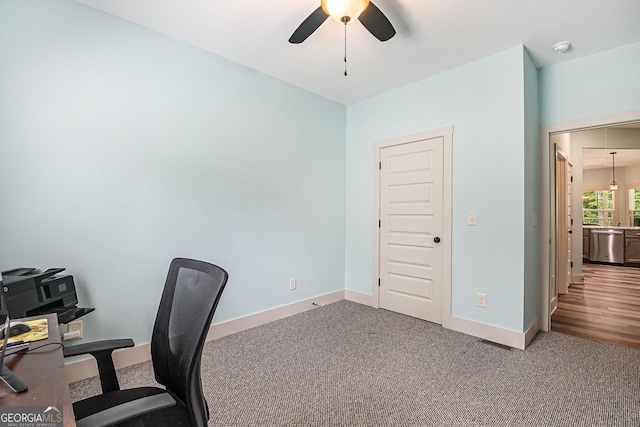 562 Yonah Lake Dr, Sautee Nacoochee, GA 30571 - home office with ceiling fan, baseboards, and carpet