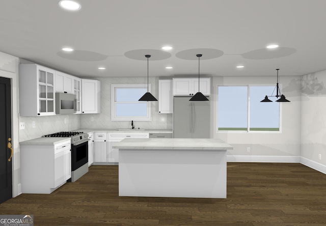 4274 Kimball Rd SW, Atlanta, GA 30331 - kitchen with gas range, refrigerator, light countertops, tasteful backsplash, and white cabinetry