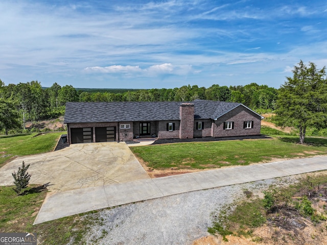 134 Roy Dean Rd, Buchanan, GA 30113 - single story home featuring a front yard, a garage, brick siding, and a chimney