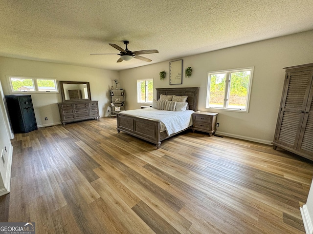 134 Roy Dean Rd, Buchanan, GA 30113 - bedroom featuring wood finished floors, a textured ceiling, baseboards, and a ceiling fan
