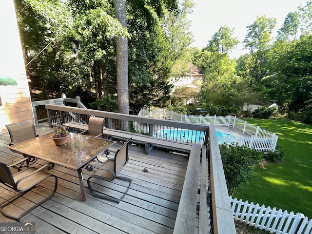 3120 Saint Andrews Cir, Duluth, GA 30096 - wooden deck with outdoor dining space and view of scattered trees
