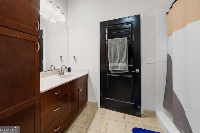 870 Mayson Turner Rd NW Unit 1111, Atlanta, GA 30314 - full bathroom featuring vanity, tile patterned flooring, a shower with shower curtain, and baseboards