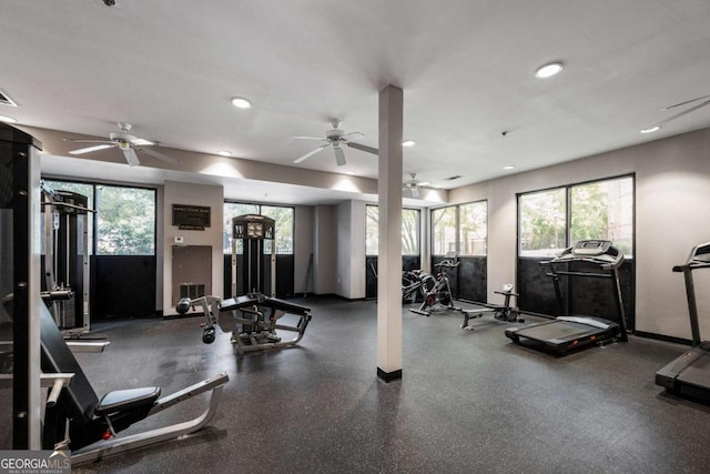 870 Mayson Turner Rd NW Unit 1111, Atlanta, GA 30314 - gym with ceiling fan and recessed lighting