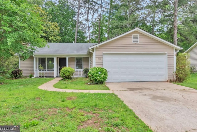 744 Martin Rd, Stone Mountain, GA 30088 - single story home featuring driveway, a front lawn, a garage, and a porch