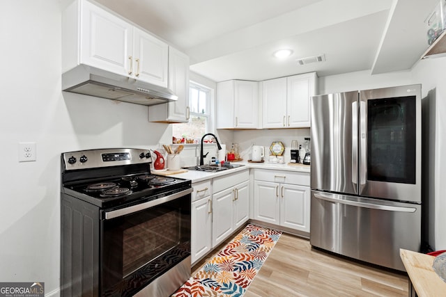 6565 Nix Rd, Dawsonville, GA 30534 - kitchen with appliances with stainless steel finishes, under cabinet range hood, a sink, white cabinetry, and light countertops