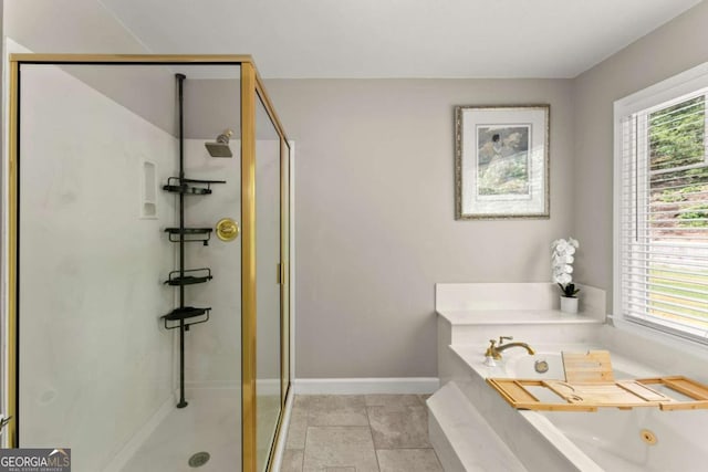 4223 N Mountain Rd NE, Marietta, GA 30066 - full bath with a shower stall, a jetted tub, and baseboards