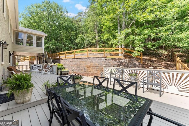 4223 N Mountain Rd NE, Marietta, GA 30066 - wooden deck featuring outdoor dining space and stairway
