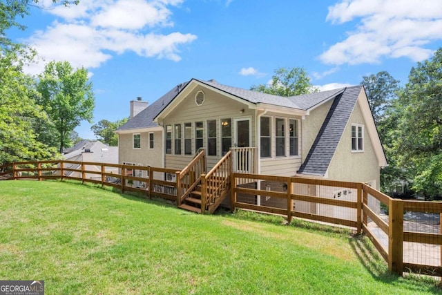 4223 N Mountain Rd NE, Marietta, GA 30066 - back of property featuring a shingled roof, a sunroom, and a chimney