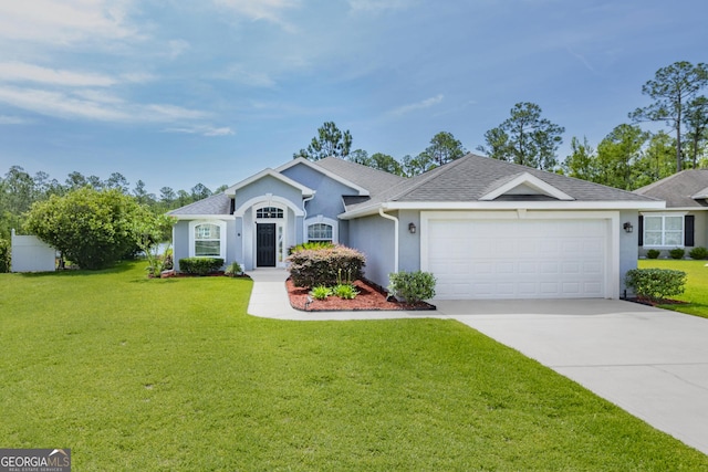 326 Daniel Trent Way, Kingsland, GA 31548 - single story home featuring a garage, stucco siding, a front lawn, and driveway