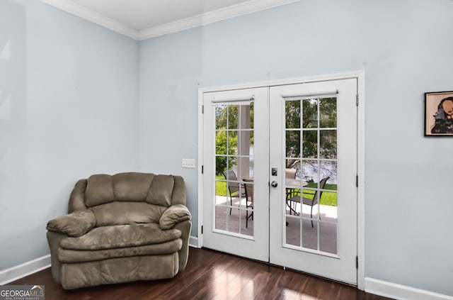 326 Daniel Trent Way, Kingsland, GA 31548 - doorway featuring french doors, ornamental molding, wood finished floors, and baseboards