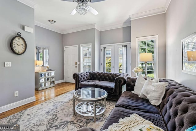 3150 Stonewyck Pl, Decatur, GA 30033 - living room featuring ceiling fan, ornamental molding, and wood finished floors