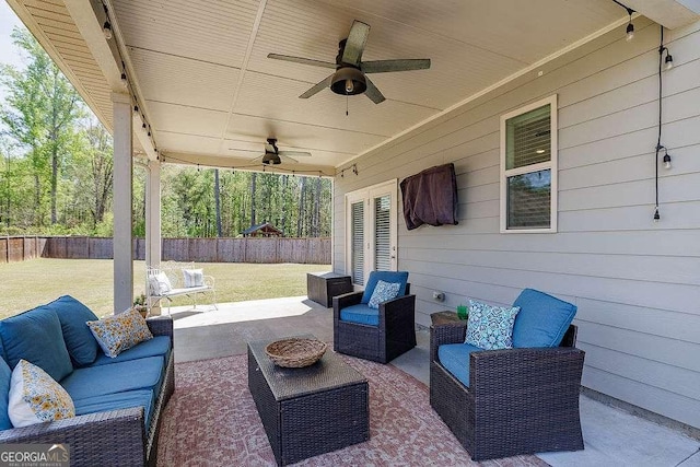 7435 Ansley Park Way, Cumming, GA 30028 - view of patio / terrace featuring outdoor lounge area and ceiling fan