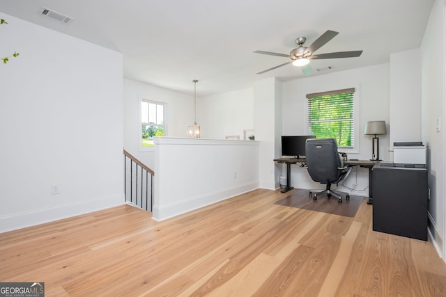 1013 Liberty Springs Dr, Woodstock, GA 30188 - office space featuring light wood-style flooring, healthy amount of natural light, and ceiling fan