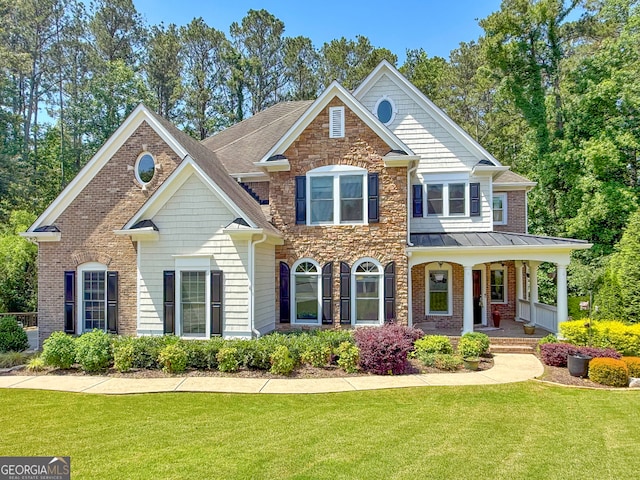 1575 Petal Pt NW, Kennesaw, GA 30152 - view of front of home featuring a front lawn, covered porch, a standing seam roof, and a shingled roof