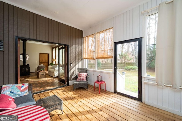 2796 County Line Rd NW, Acworth, GA 30101 - sunroom / solarium featuring a wood stove