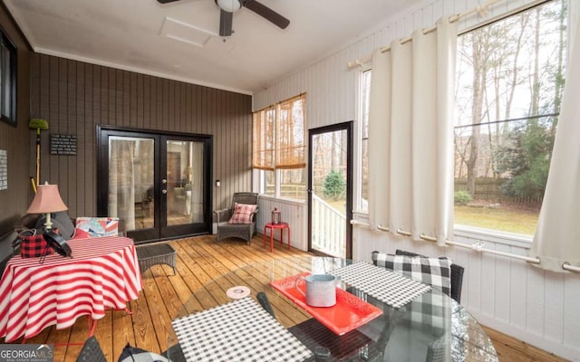 2796 County Line Rd NW, Acworth, GA 30101 - sunroom featuring french doors, a ceiling fan, and healthy amount of natural light