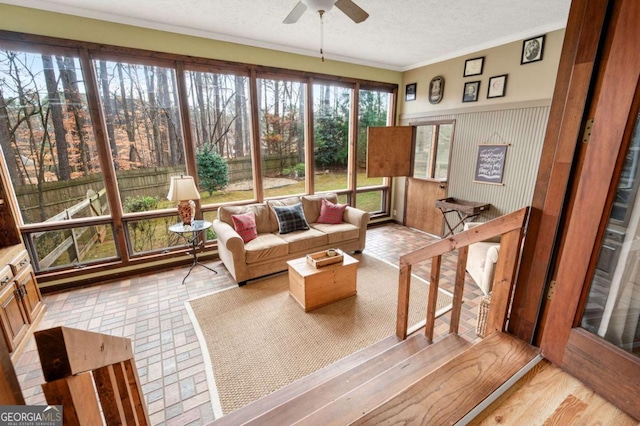 2796 County Line Rd NW, Acworth, GA 30101 - sunroom / solarium with a ceiling fan, a textured ceiling, and crown molding