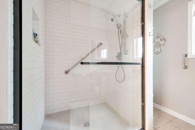 2796 County Line Rd NW, Acworth, GA 30101 - bathroom with a stall shower and tile patterned floors